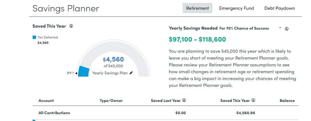 Personal Capital Savings Planner - Retirement