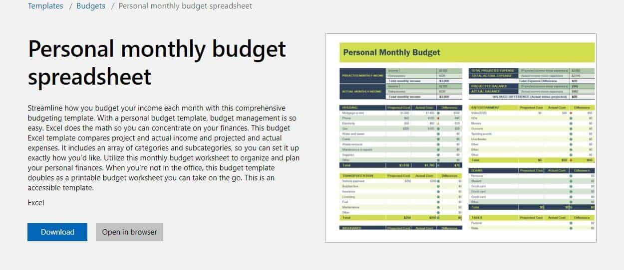 Microsoft Office Excel Budget Templates