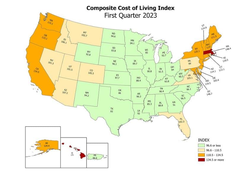 2023 Cost of Living Index designed by the Missouri Economic Research and Information Center,