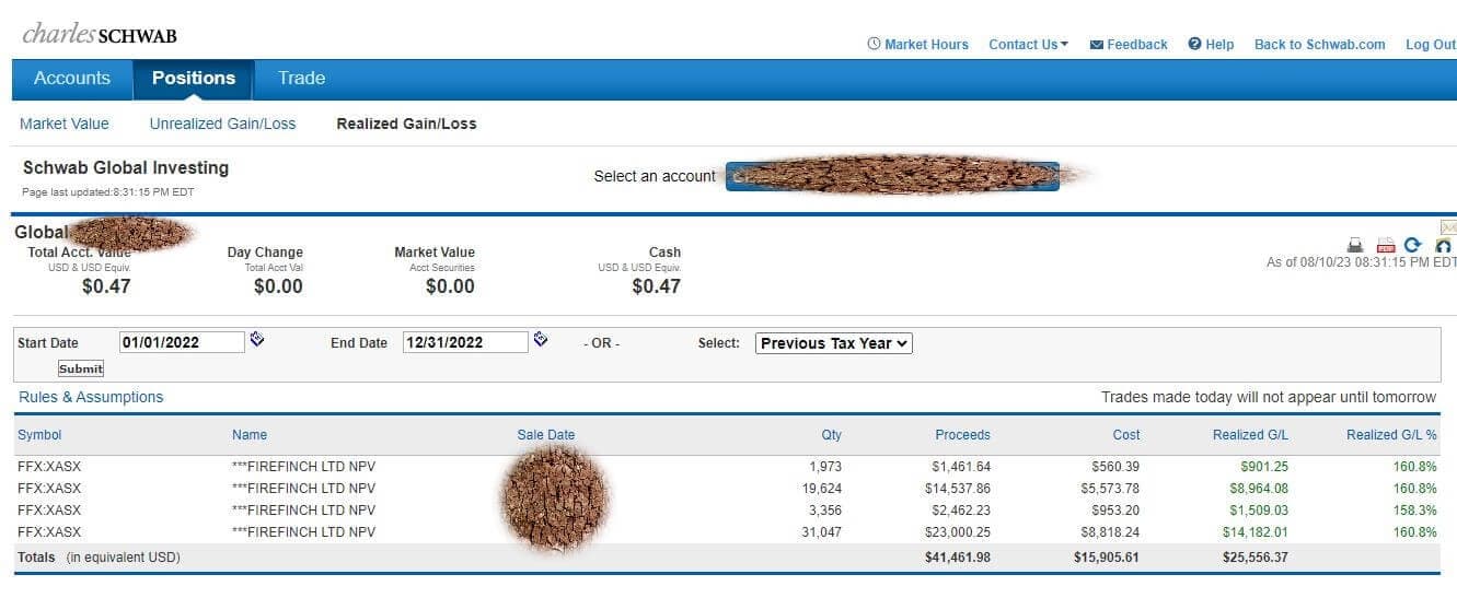 Example of my foreign direct investing in an international stock on the Australian Stock Exchange.