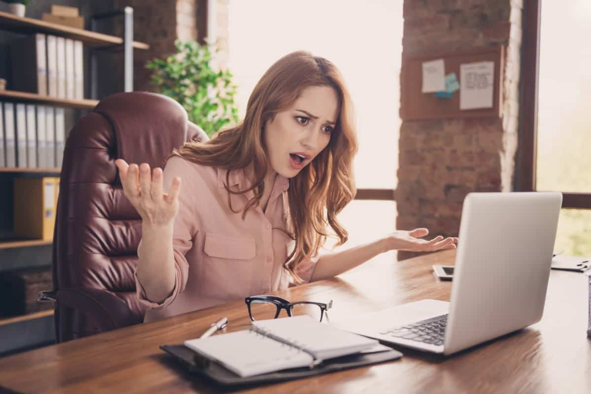 Close up photo beautiful she her business lady hand arm gesturing not agree many plenty moments partnership tell speak skype notebook table cozy sit office chair wearing specs shirt formal wear.