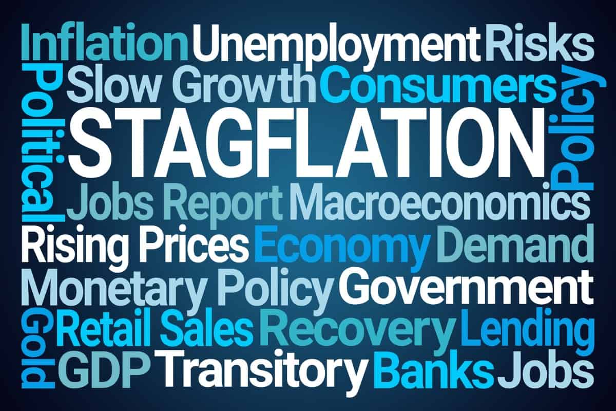 Stagflation Word Cloud on Blue Background