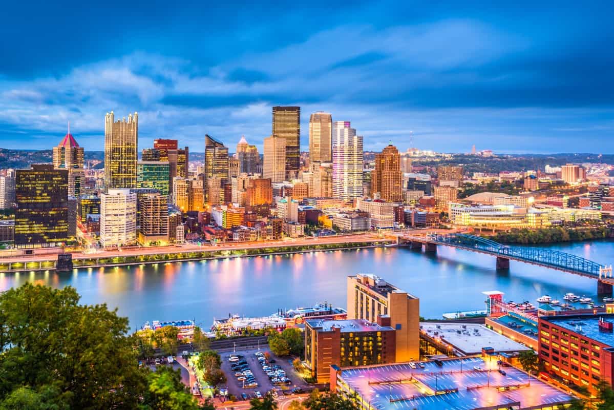 Pittsburgh, Pennsylvania, USA skyline on the river.