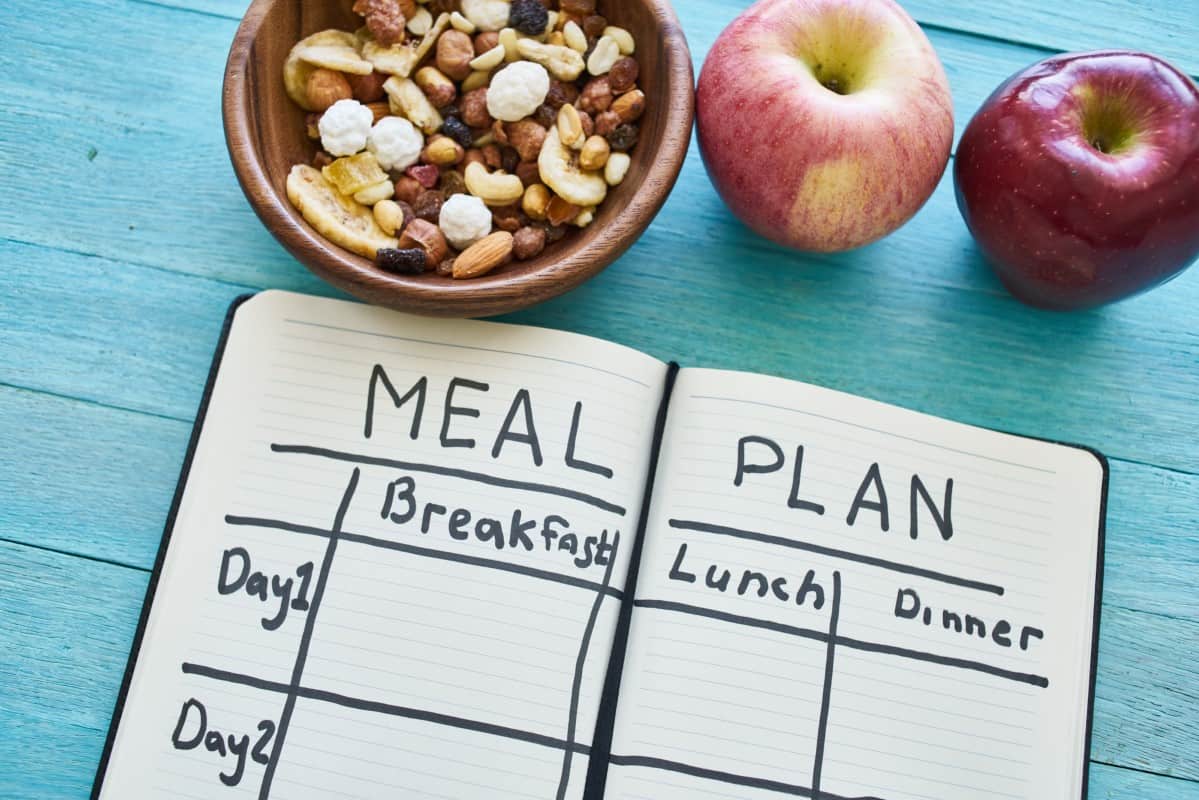 Fruit cereals meal plan notepad fitness health. High quality photo