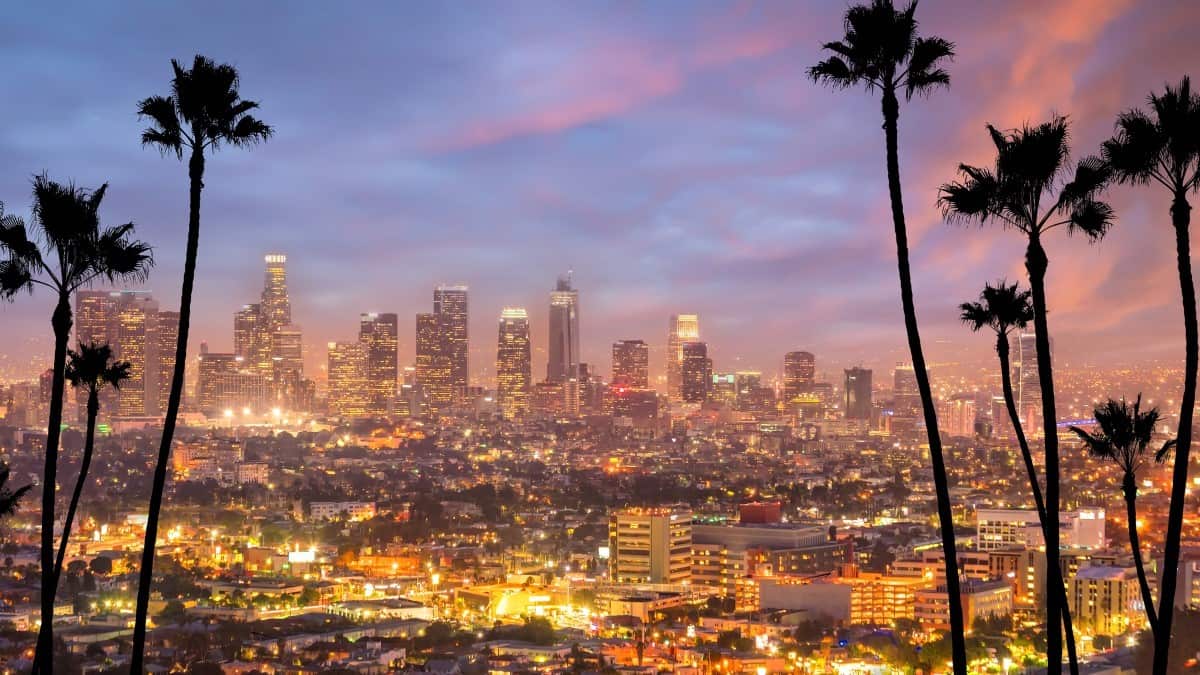 Los Angeles downtown skyline cityscape in CA, USA
