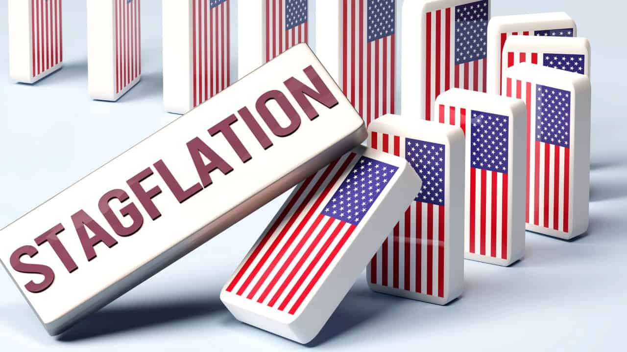 USA America and stagflation, causing a national problem and a falling economy. Stagflation as a driving force in the possible decline of USA America.