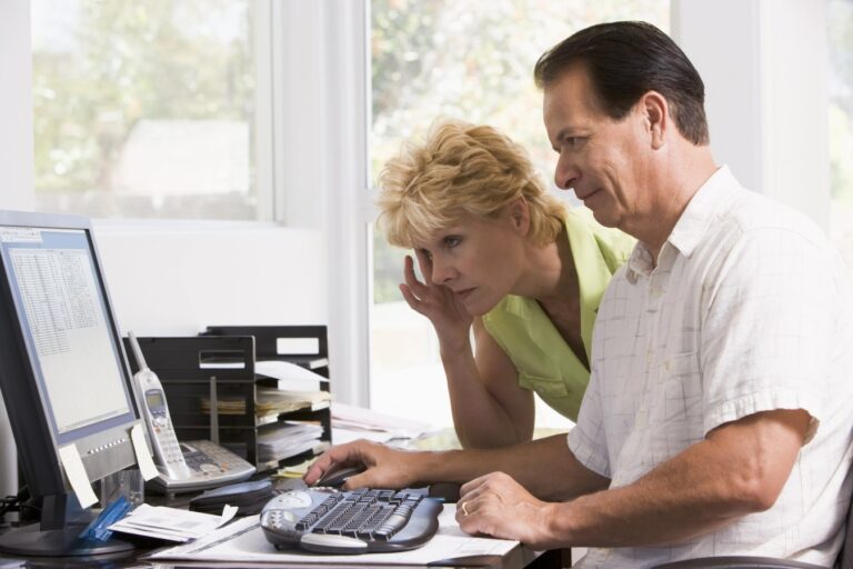 Worried senior couple