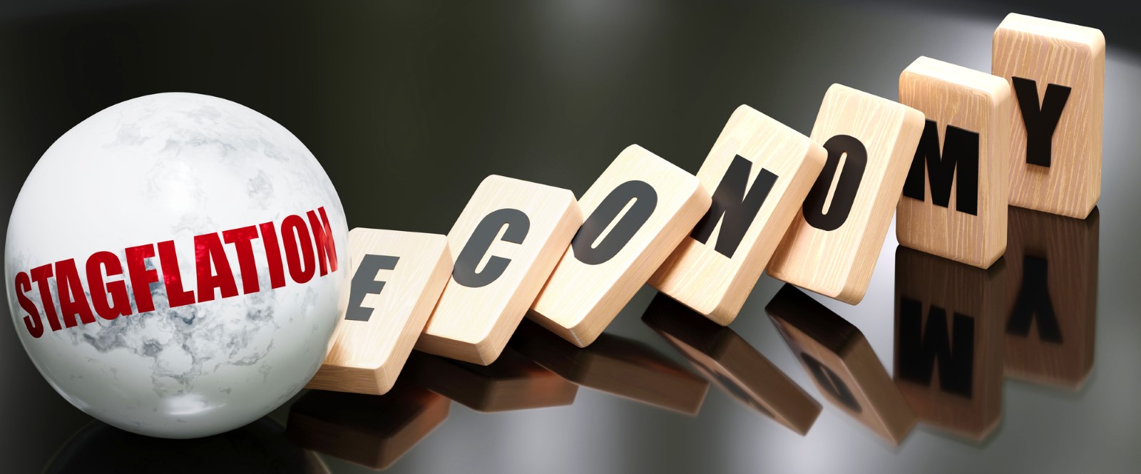 Fed Warns of Stagflation: What Trump’s Tariffs and Rising Prices Mean for Your Nest Egg 1 Stagflation, economy and a domino effect - chain reaction in the economy set off by Stagflation causing an inevitable fall and global collapse., 3d illustration