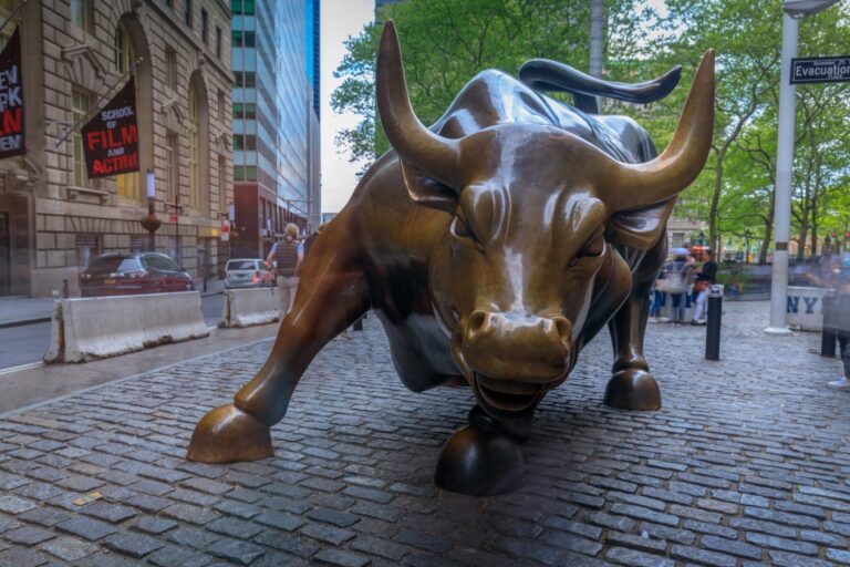 The Charging Bull statue in downtown Manhattan on Wall Street in New York City
