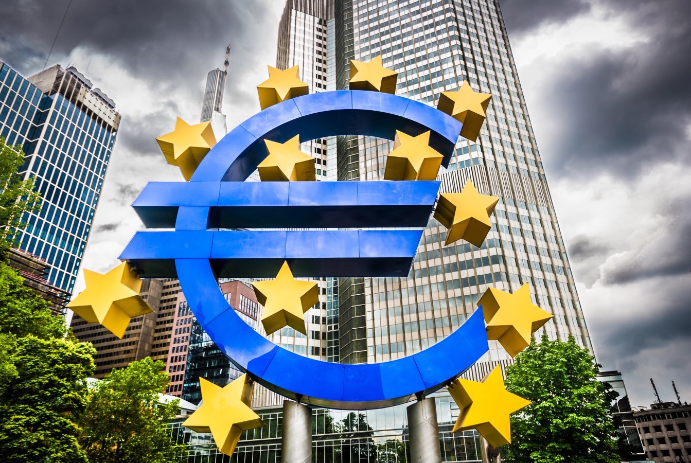 Trump Slams ‘Too Late’ Powell as Job Growth Craters And Fed Still Refuses to Cut Rates 7 Euro sign with dark clouds at European Central Bank headquarters in Frankfurt, Germany