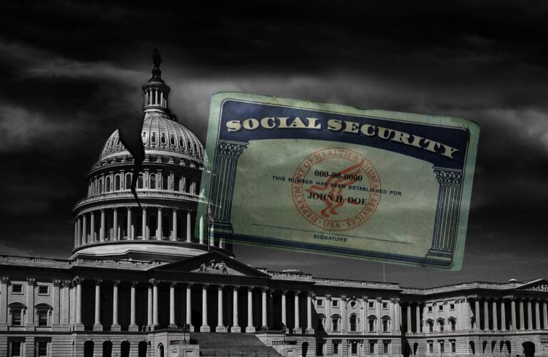 The United States capitol building with a crack in the dome and Social Security Card