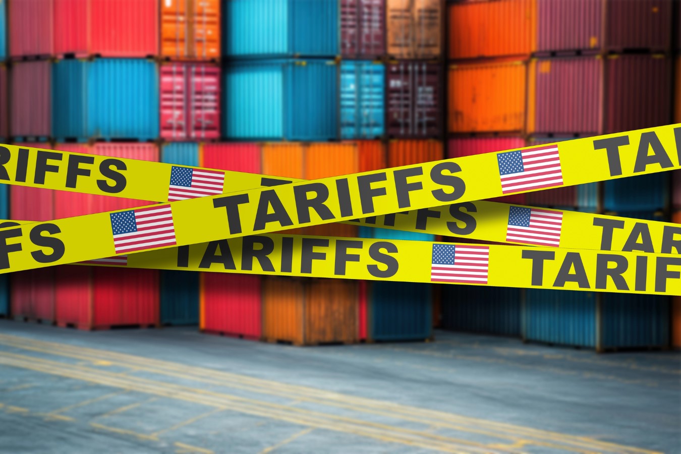 Trump Administration Halts Student Loan Forgiveness Class Action Amid Government Shutdown 14 Yellow tape marked with the word TARIFFS restricts access to shipping containers