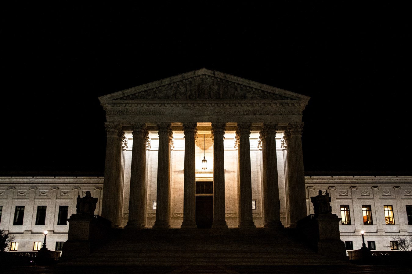 A night view of the Supreme Court Building in Washington, United States