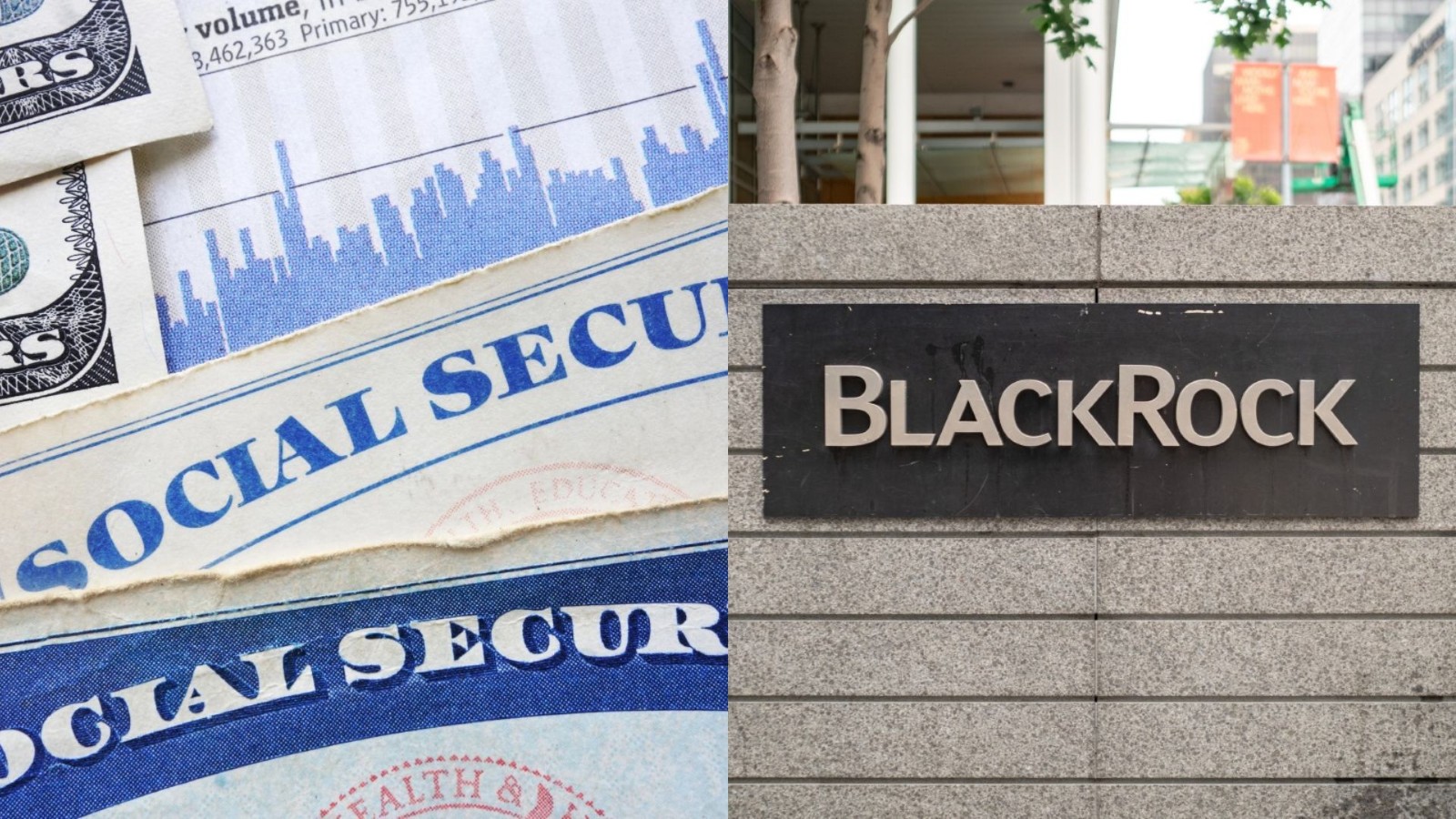 BlackRock CEO plan could tie Social Security benefits to markets, raising risks and rewards 1 Social Security Cards and BlackRock financial services logo