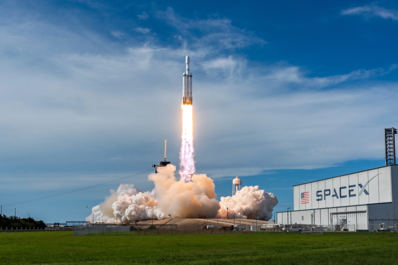 A SpaceX Falcon Heavy is seen launching 